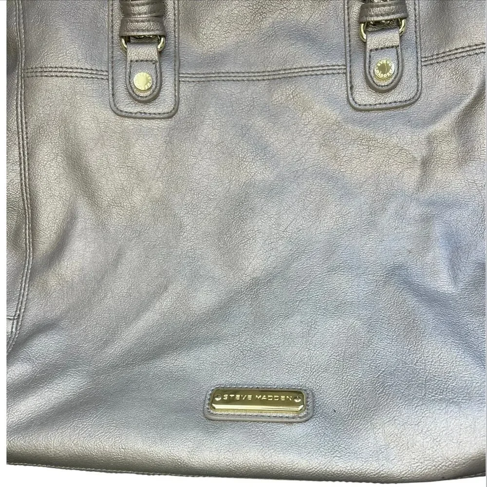 Steve Madden Metallic Taupe Tote with Chain-Accent Handles hand bag neutral